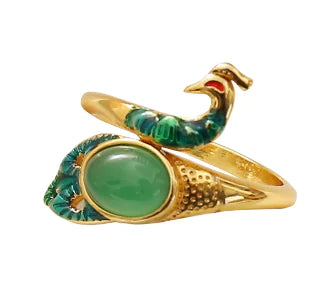 Semi-Precious Stone Knitted Peacock Ring