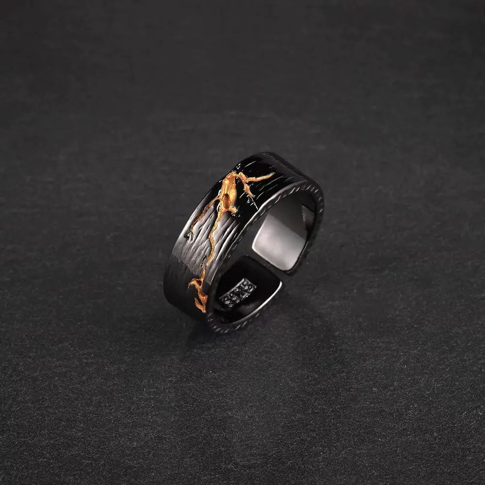 Gold Stone Black Niche Personality Ring