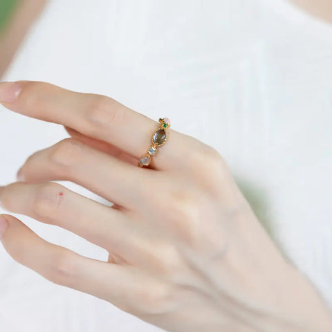 Rainbow Heart Wish Stone Ring for Women