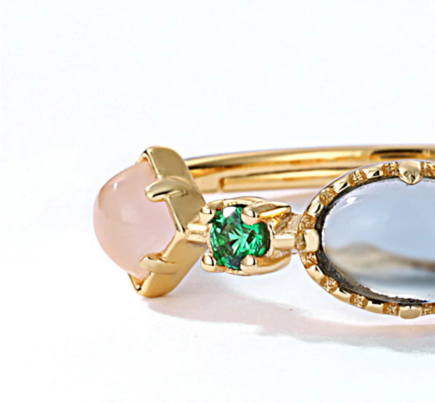 Rainbow Heart Wish Stone Ring for Women