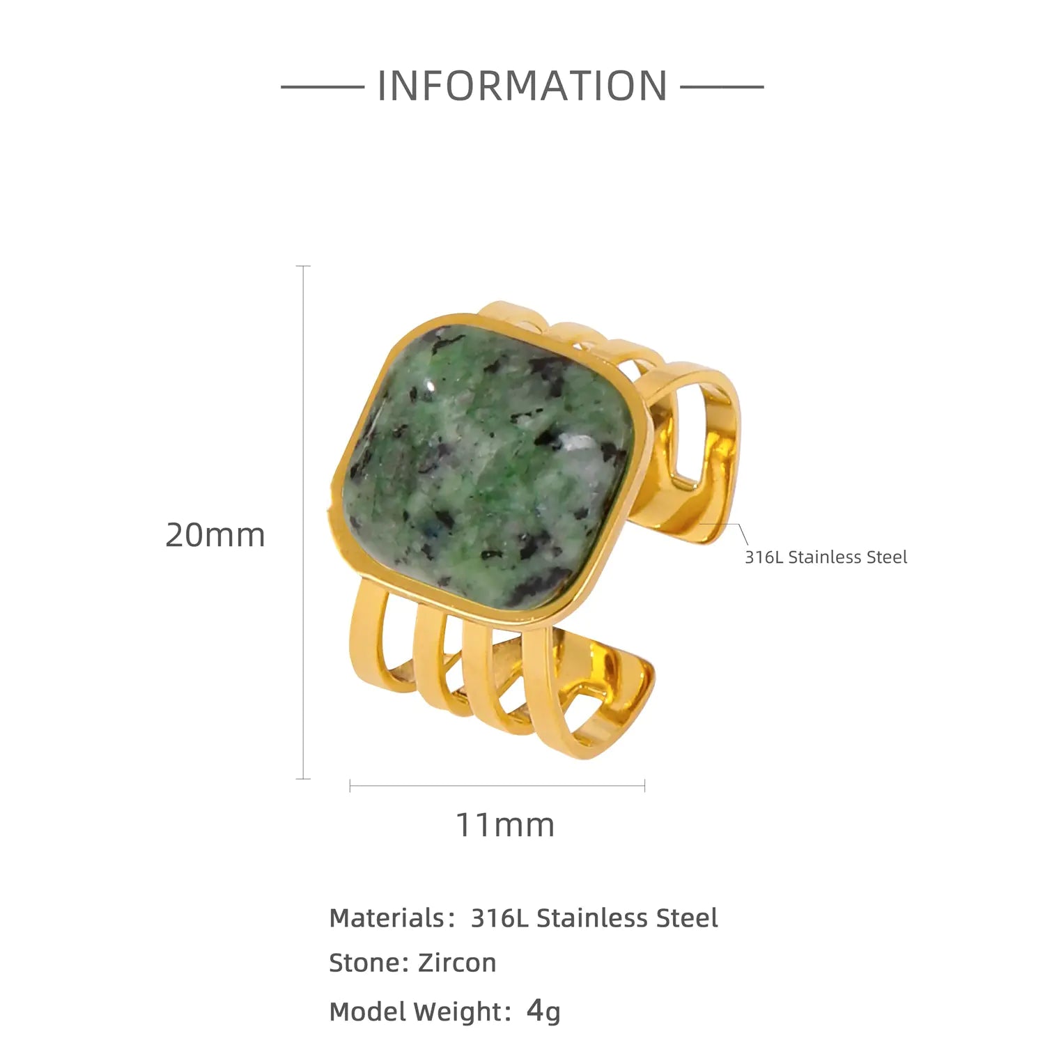 Natural Stone Inlaid Ring for Women