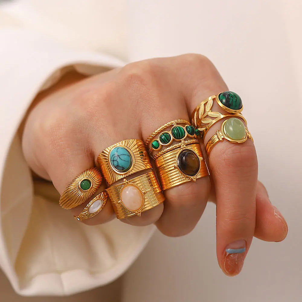 French Vintage Natural Stone Ring for Women in Titanium