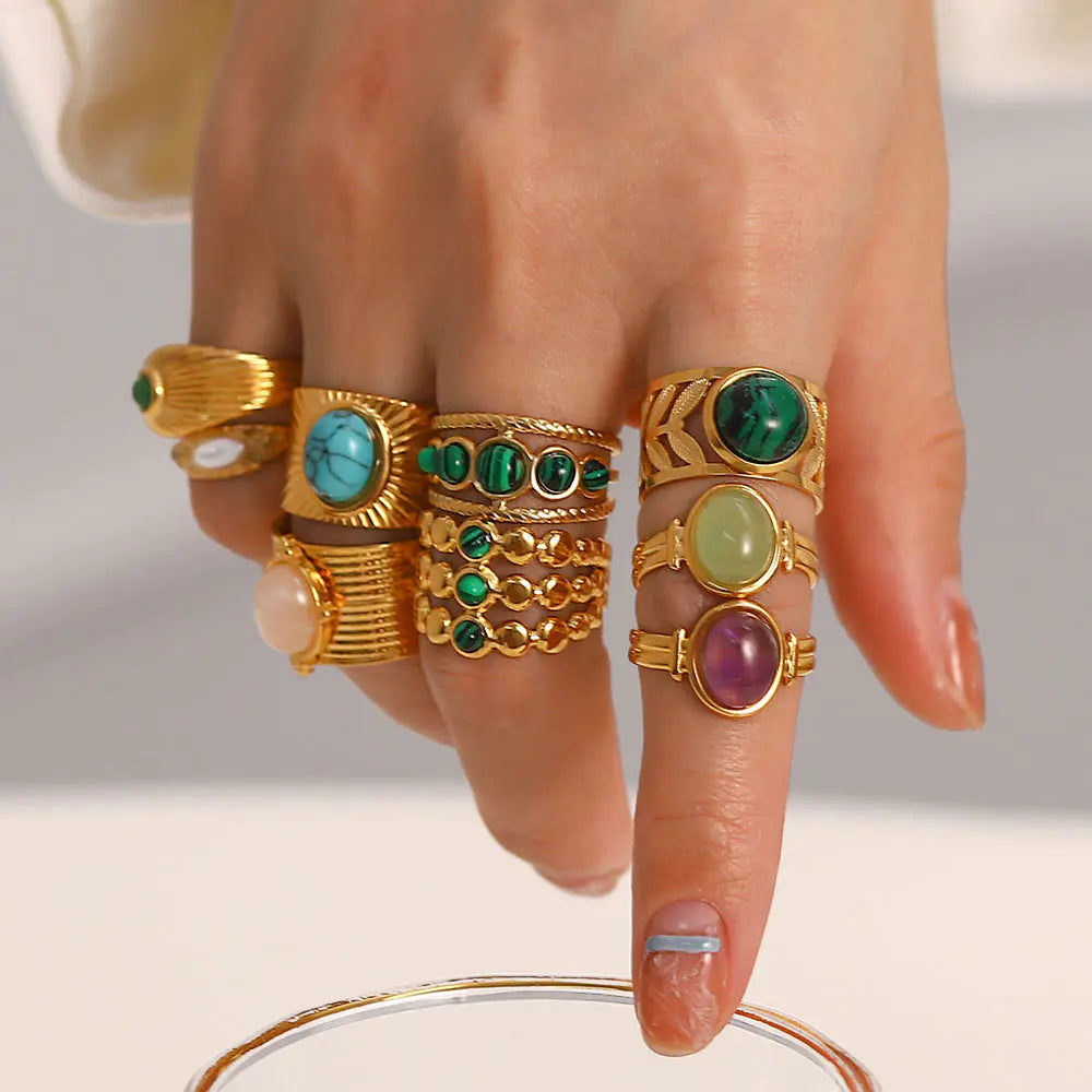 French Vintage Natural Stone Ring for Women in Titanium