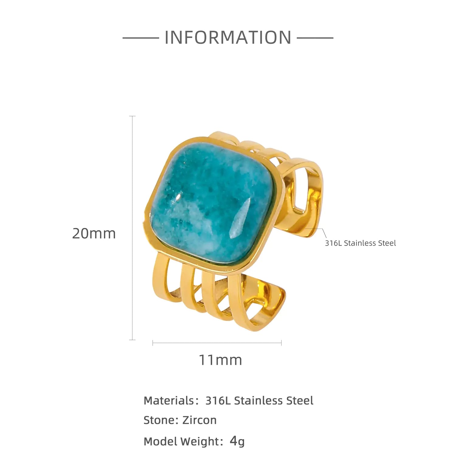 Natural Stone Inlaid Ring for Women