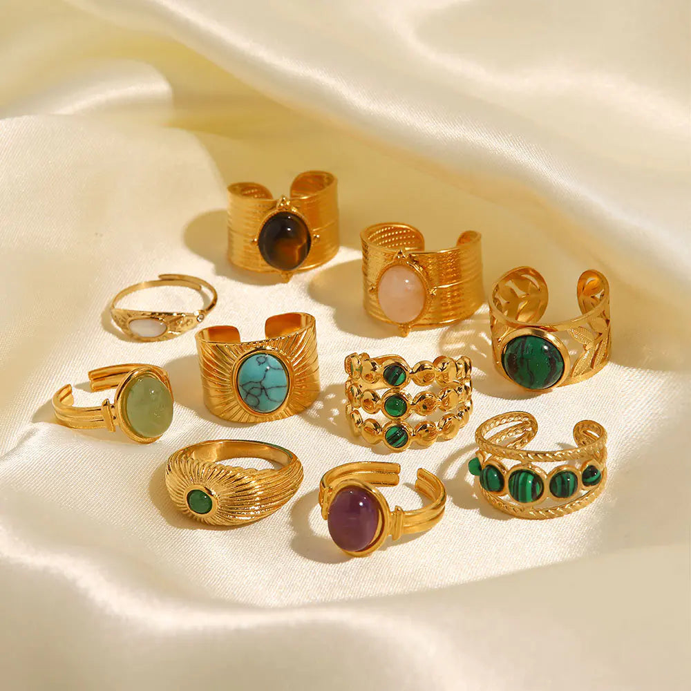 French Vintage Natural Stone Ring for Women in Titanium