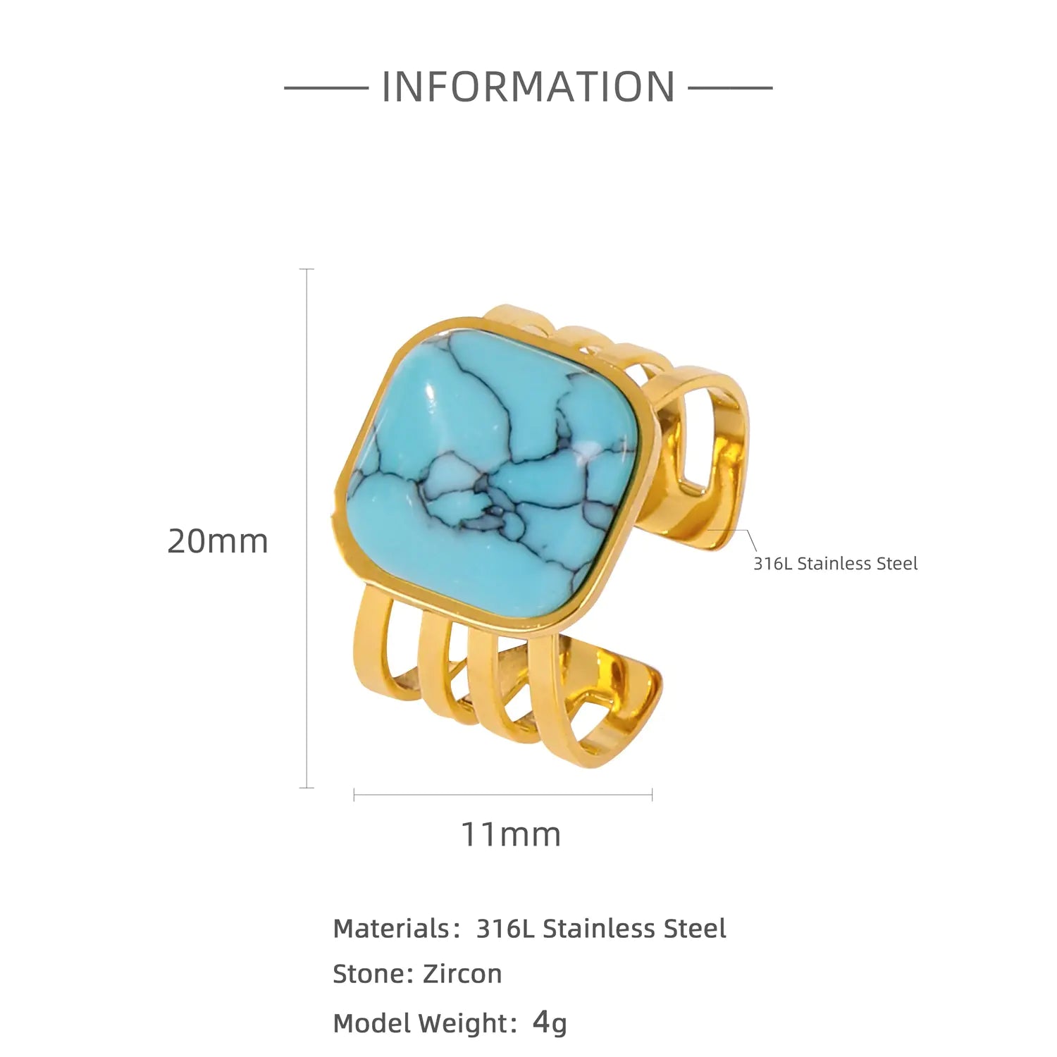 Natural Stone Inlaid Ring for Women