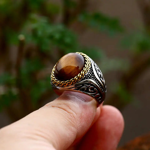 Beier Stainless Steel Tiger Eye Stone Ring - Fashionable Design