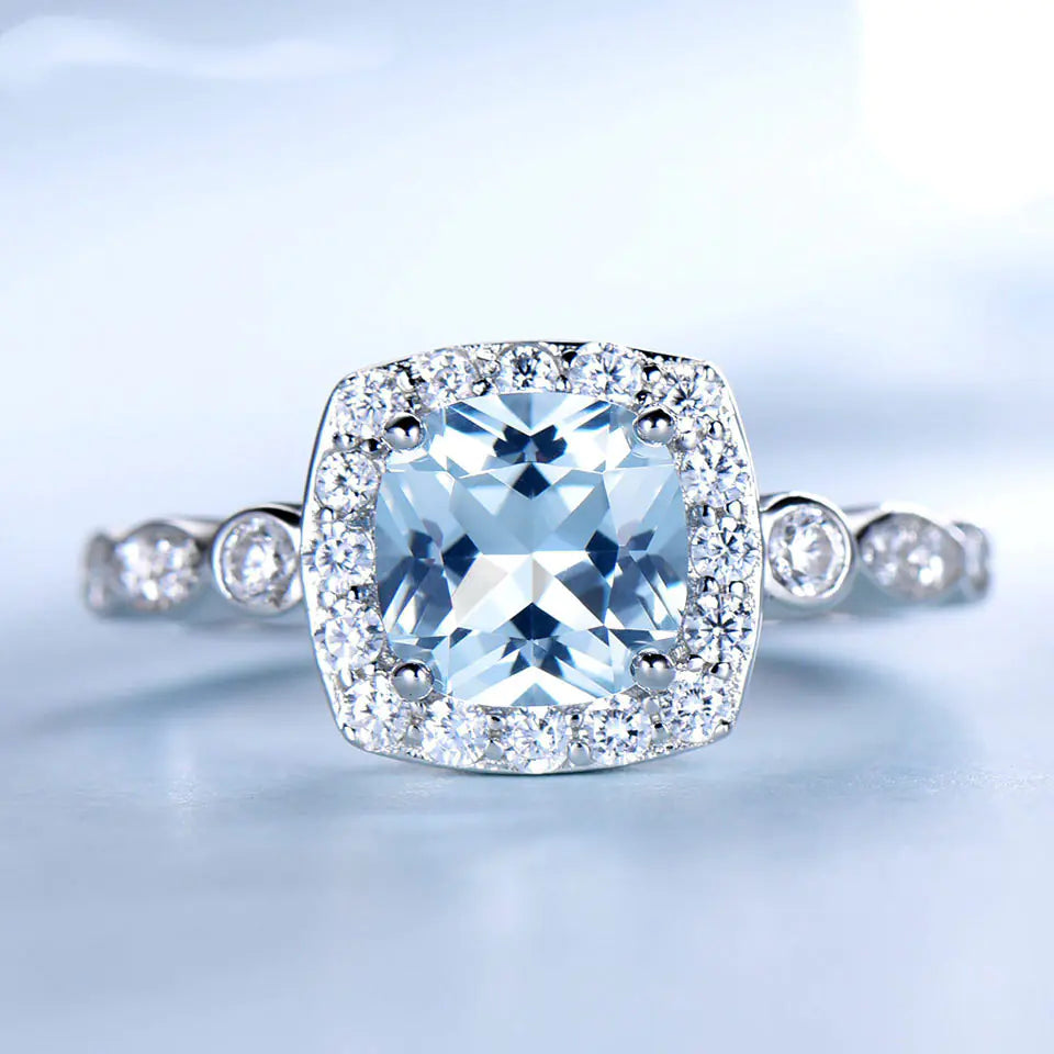 S925 Silver Ring with Blue Topaz Stone