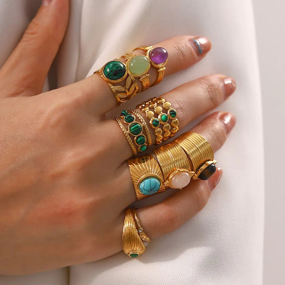 French Vintage Natural Stone Ring for Women in Titanium