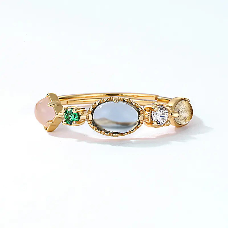 Rainbow Heart Wish Stone Ring for Women