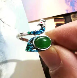 Semi-Precious Stone Knitted Peacock Ring