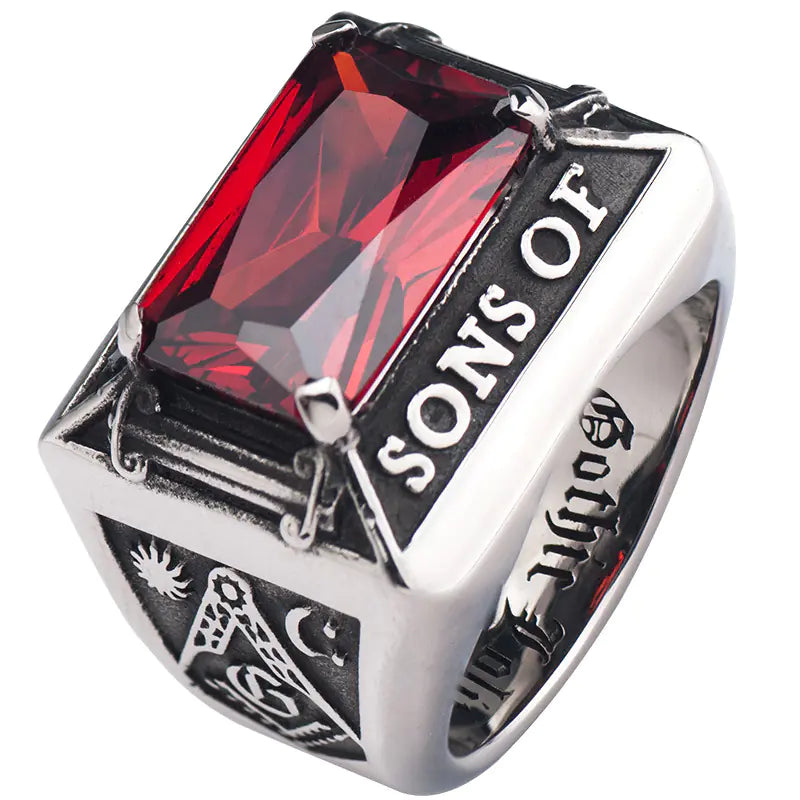 Vintage European American Masonic Inlaid Stone Ring