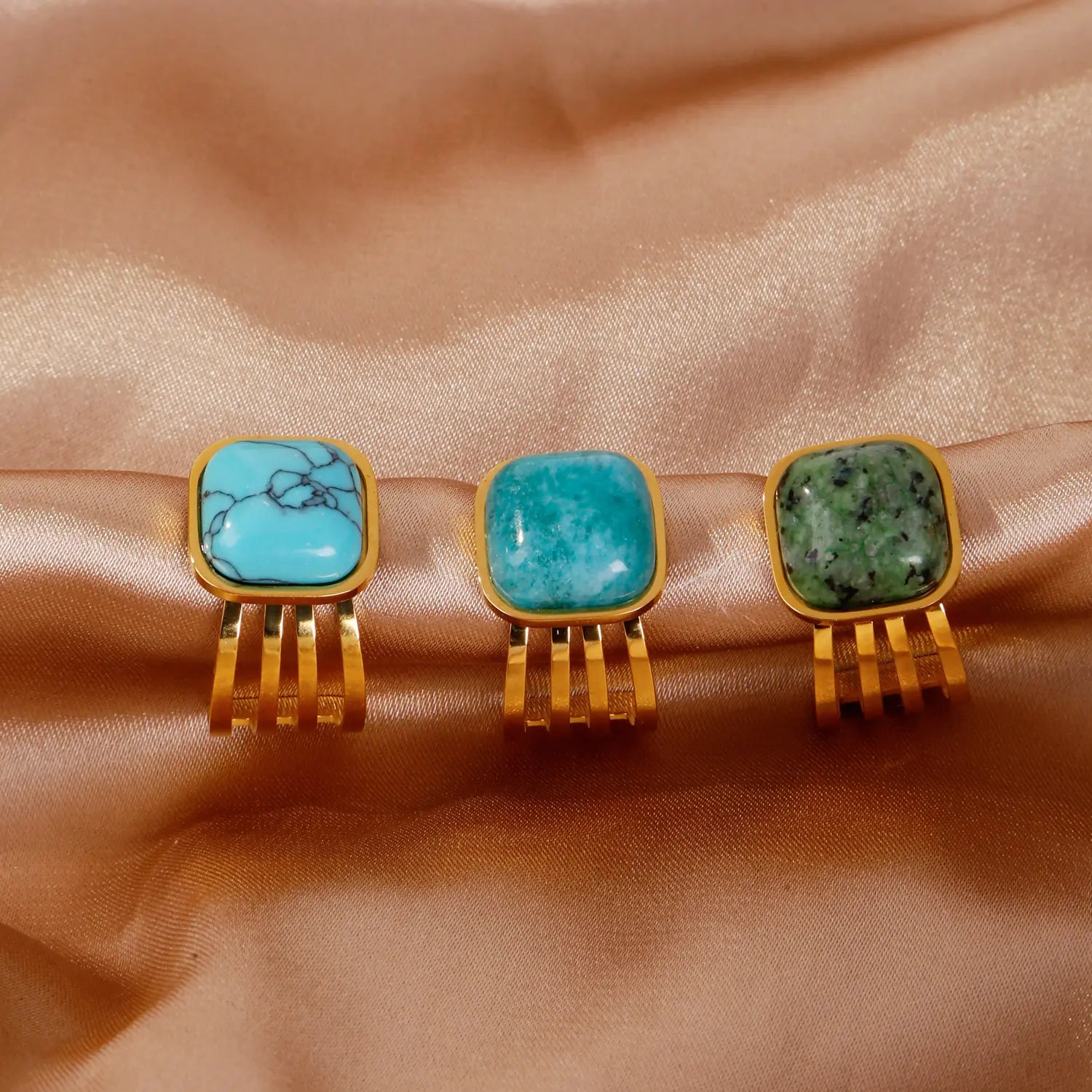 Natural Stone Inlaid Ring for Women