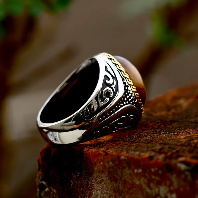 Beier Stainless Steel Tiger Eye Stone Ring - Fashionable Design