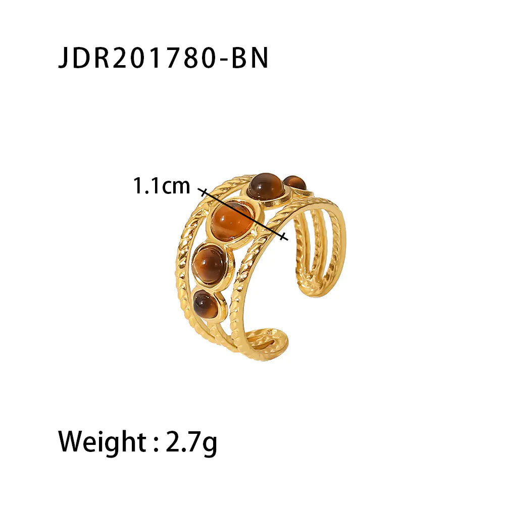French Vintage Natural Stone Ring for Women in Titanium