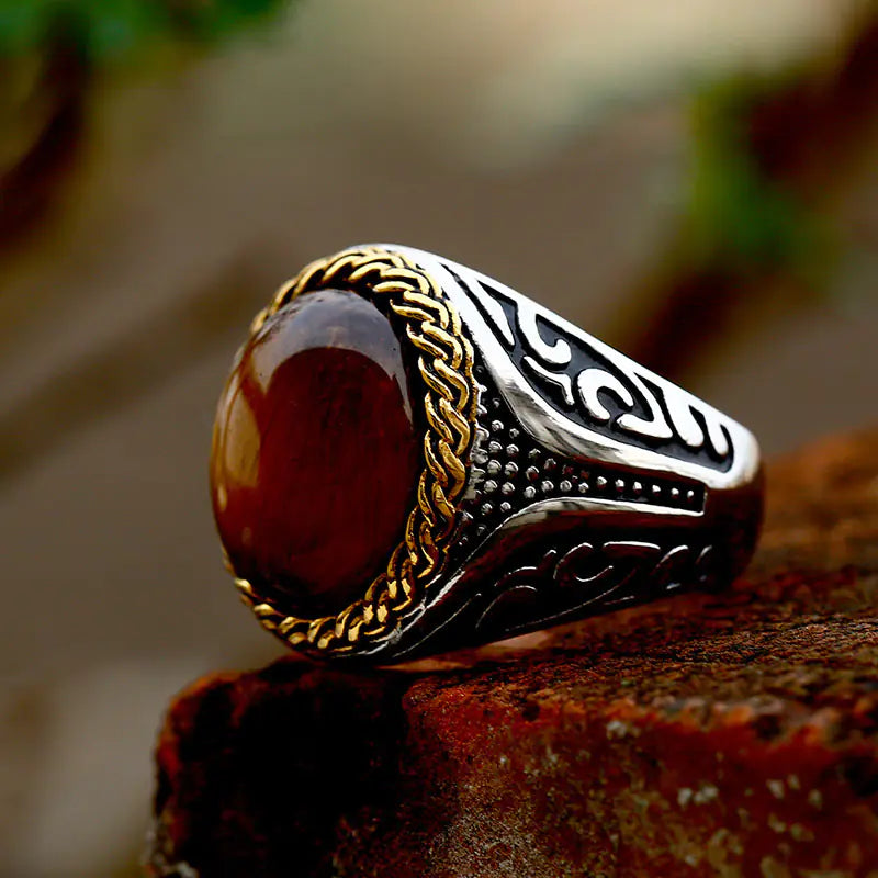 Beier Stainless Steel Tiger Eye Stone Ring - Fashionable Design