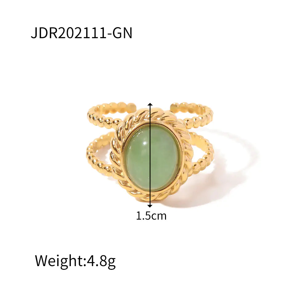 French Vintage Natural Stone Ring for Women in Titanium