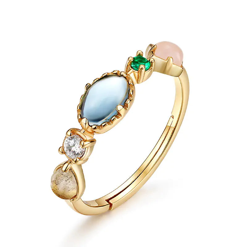 Rainbow Heart Wish Stone Ring for Women
