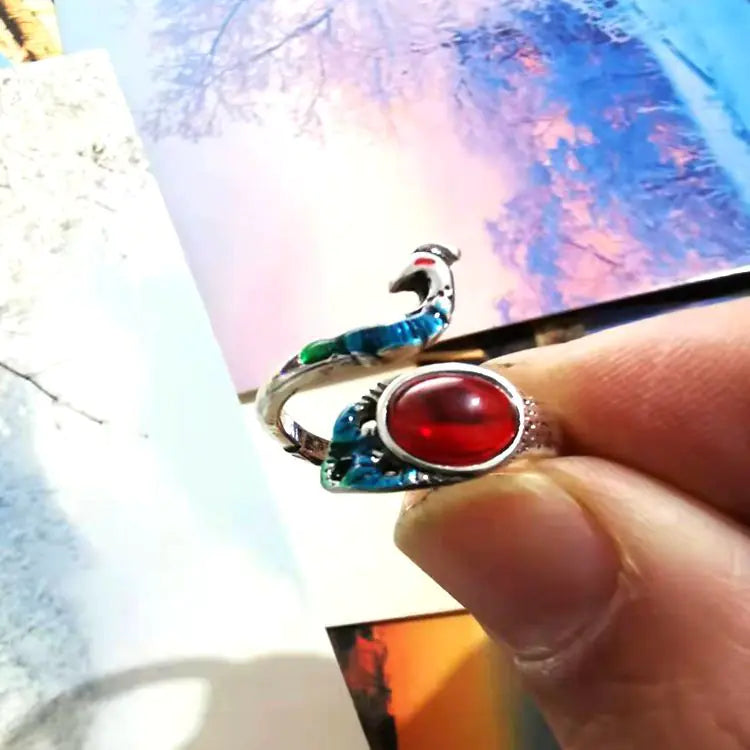 Semi-Precious Stone Knitted Peacock Ring